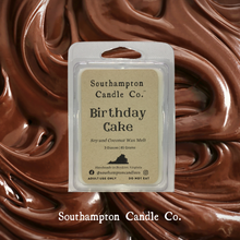 Load image into Gallery viewer, Southampton Candle Company wax melt with a background of rich fudge chocolate frosting swirls