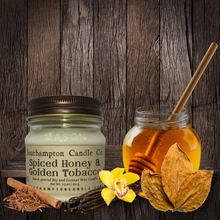 Load image into Gallery viewer, 'Spiced Honey & Golden Tobacco' in 8 oz. Rustic Mason Jar