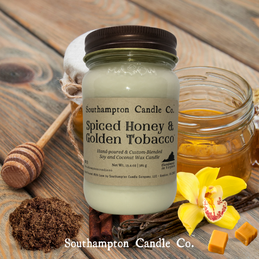 'Spiced Honey & Golden Tobacco™' 16 oz. Rustic Mason Jar