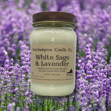 Load image into Gallery viewer, &#39;White Sage &amp; Lavender&#39; in 16 oz. Rustic Mason Jar
