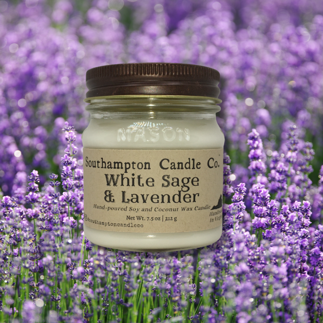 'White Sage & Lavender' in 8 oz. Rustic Mason Jar