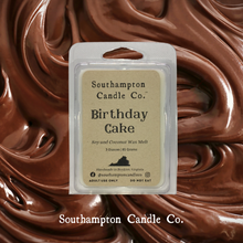 Load image into Gallery viewer, Southampton Candle Company wax melt with a background of rich fudge chocolate frosting swirls
