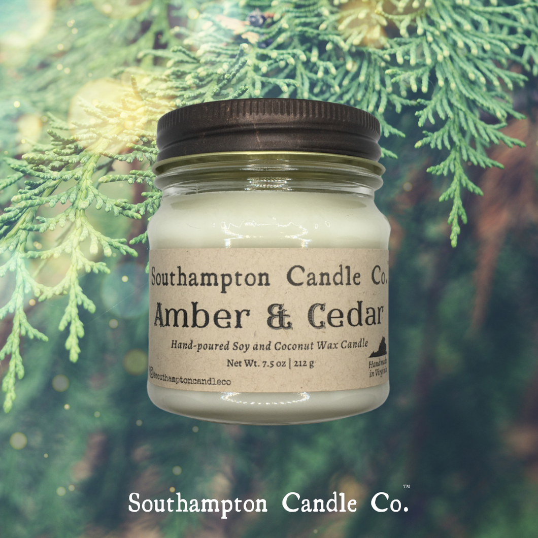 'Amber & Cedar' in 8 oz. Rustic Mason Jar
