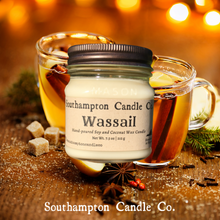 Load image into Gallery viewer, &#39;Wassail&#39; (Hot Mulled Cider) in 8 oz. Rustic Mason Jar

