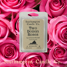 Load image into Gallery viewer, Photo of &#39;Two Dozen Roses (TM)&#39; Wax Melt by Southampton Candle Company. Background of pink roses.
