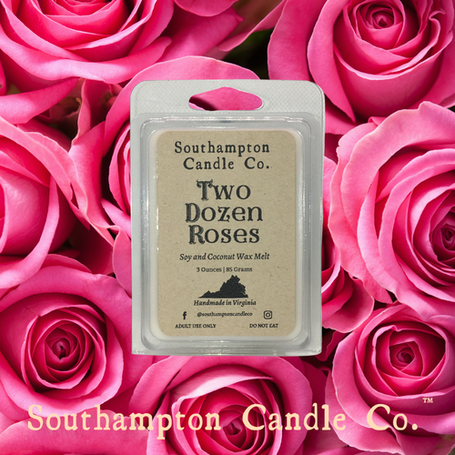 Photo of 'Two Dozen Roses (TM)' Wax Melt by Southampton Candle Company. Background of pink roses.